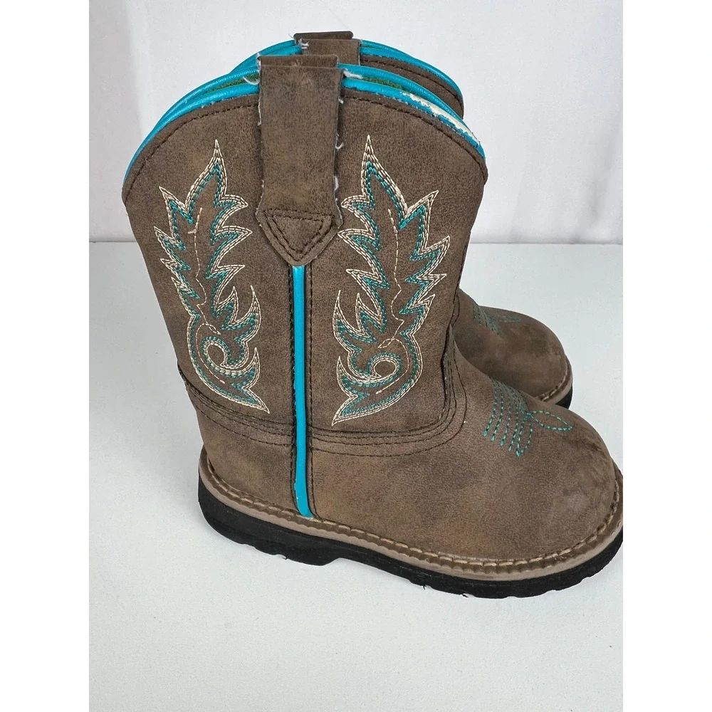 John‎ Deere Infants Brown Turquoise Western Cowboy Boots JD1032 Size SM